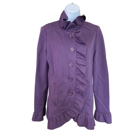 Kare Ruffle Button Jacket Med Purple Romantic Cottagecore Retro Glam Blazer - Picture 2 of 8